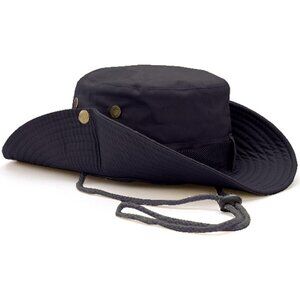 Unisex Navy 100% Cotton Wide Brim Boonie With Chin Strap Classic Bucket Sun Hat